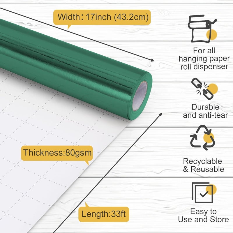 Donyang Dark Green Metallic Wrapping Paper, 17inch x 33ft Solid Color Lustre Paper, Green Craft Gift Wrapping Paper Roll with Grid Cutting Lines for Christmas, Birthday, Wedding, Valentine's Day, Baby Shower - Image 3
